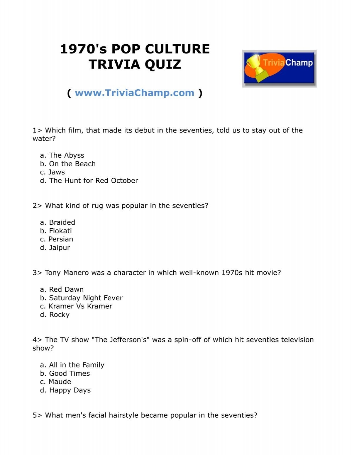 to print this quiz trivia champ