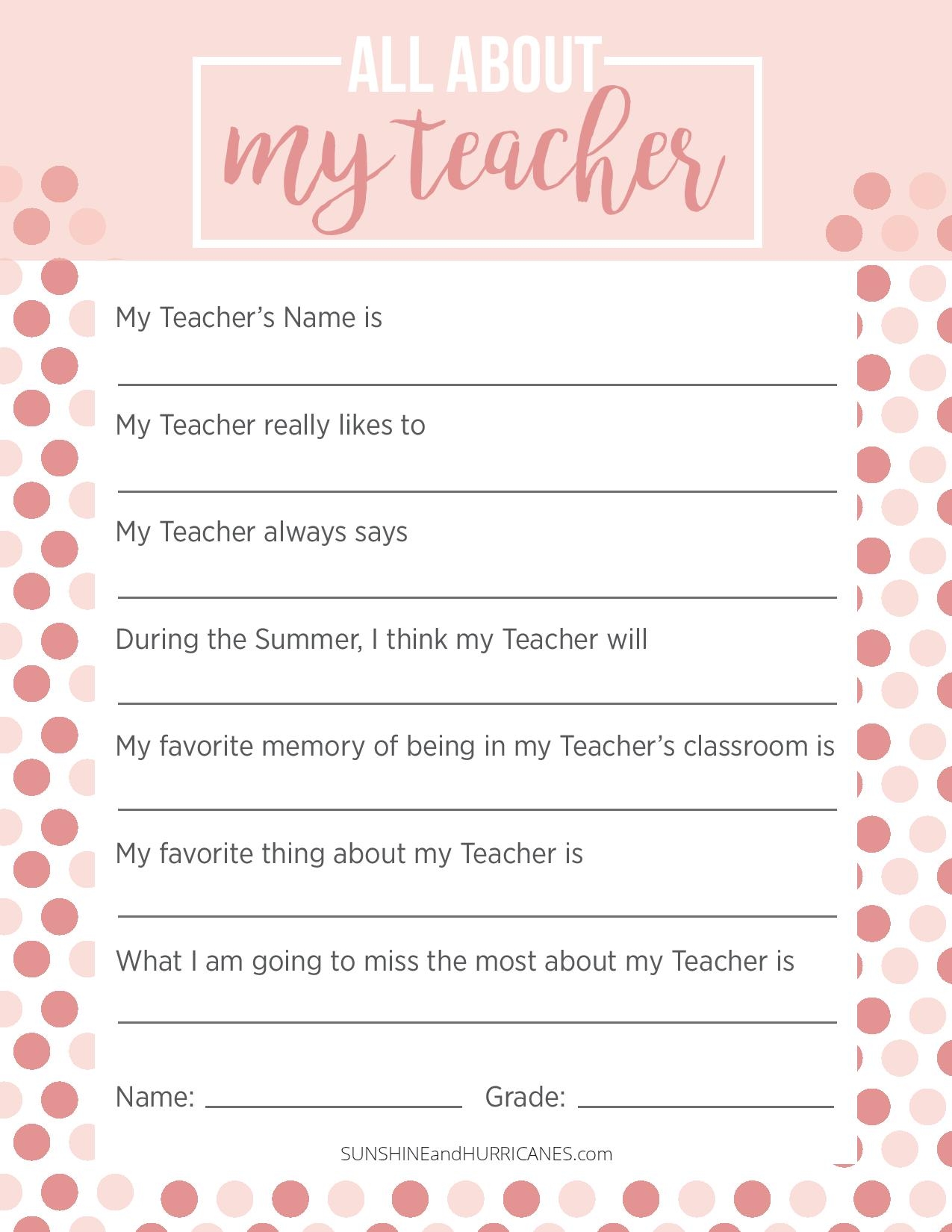 Tons Of Teacher Appreciation Printables To Make Her Smile