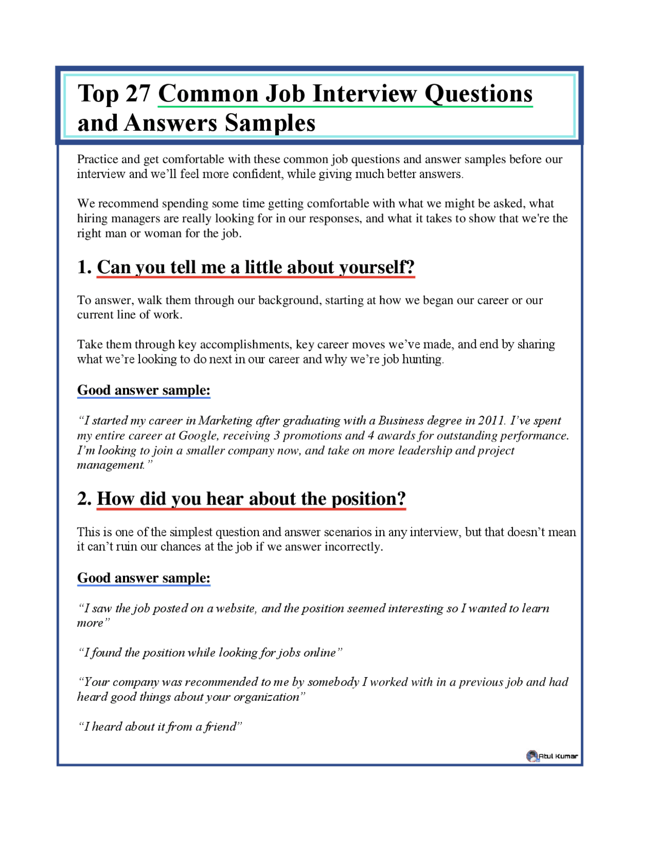 Top 27 Common Job Interview Questions And Answers Preparation And Samples Study Notes Job Interviewing Techniques And Skills Docsity