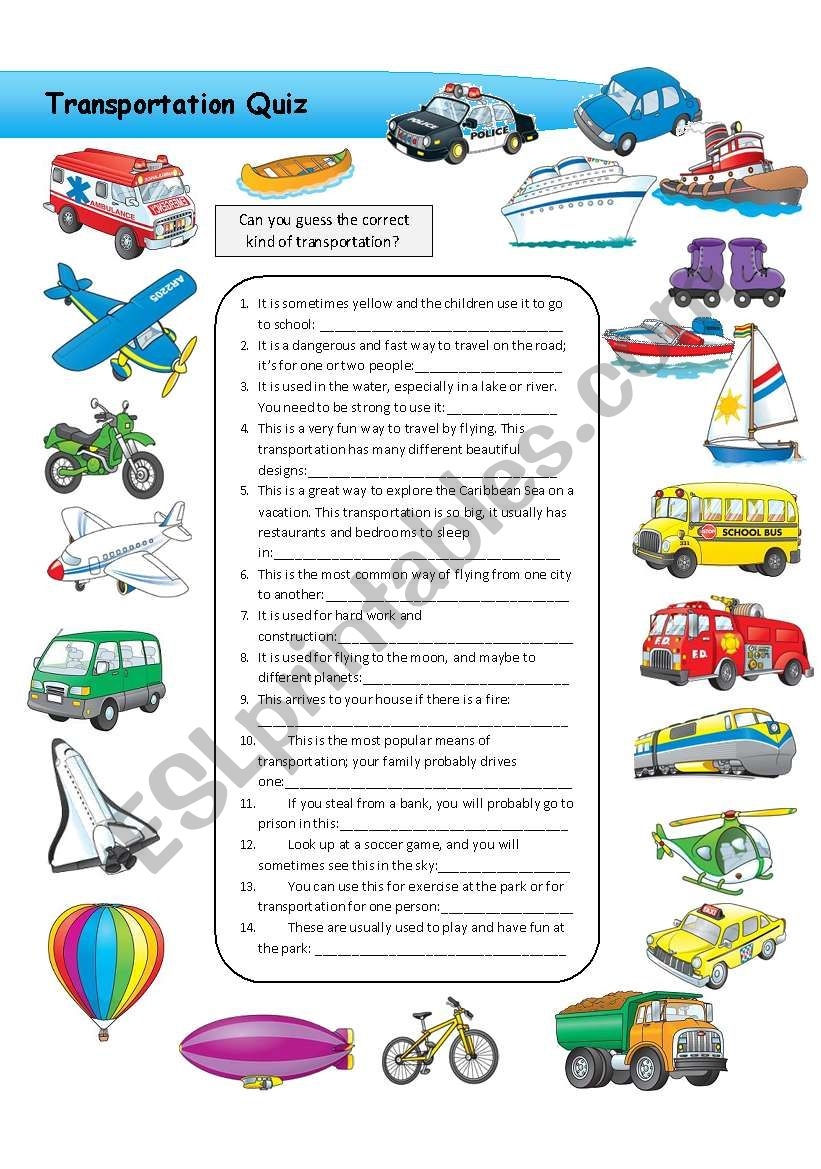 Transportation Quiz ESL Worksheet By Jwendt