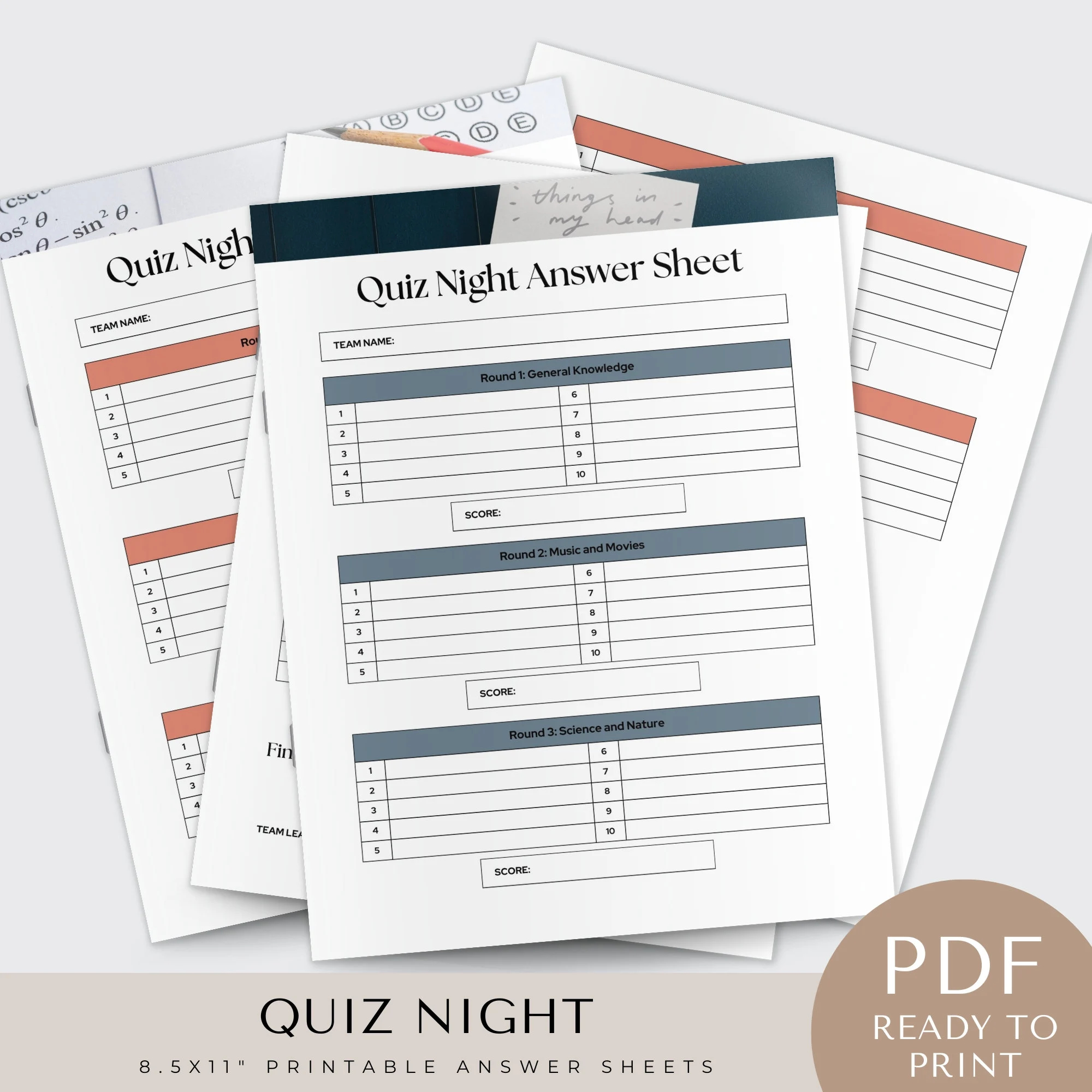 trivia answer sheet 5 rounds etsy