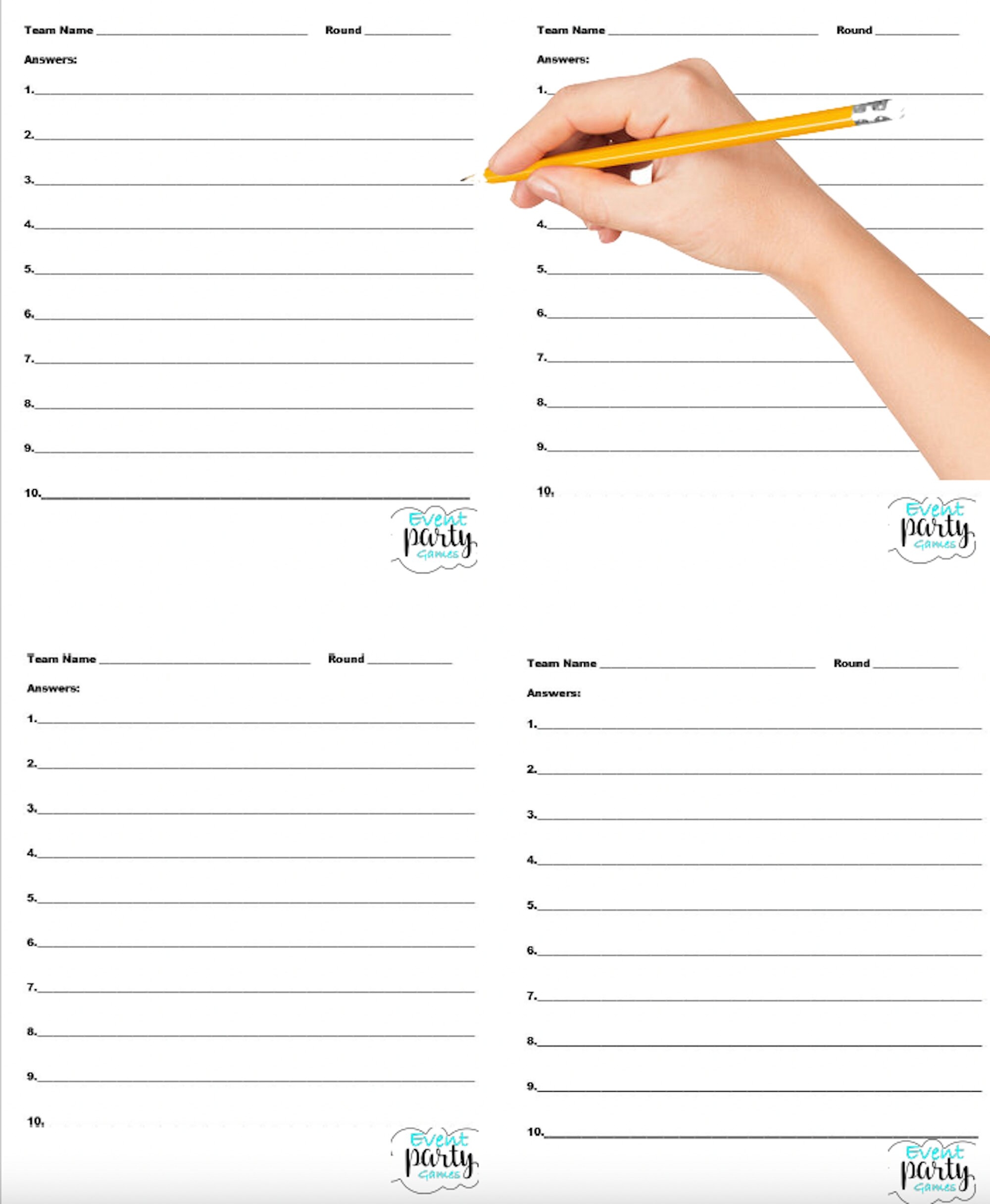 Trivia Answer Sheet instant Download Quiz Answer Sheet Pub Trivia Answer Sheet Printable 4 To A Page Printable Answer Card Answer Cards Etsy