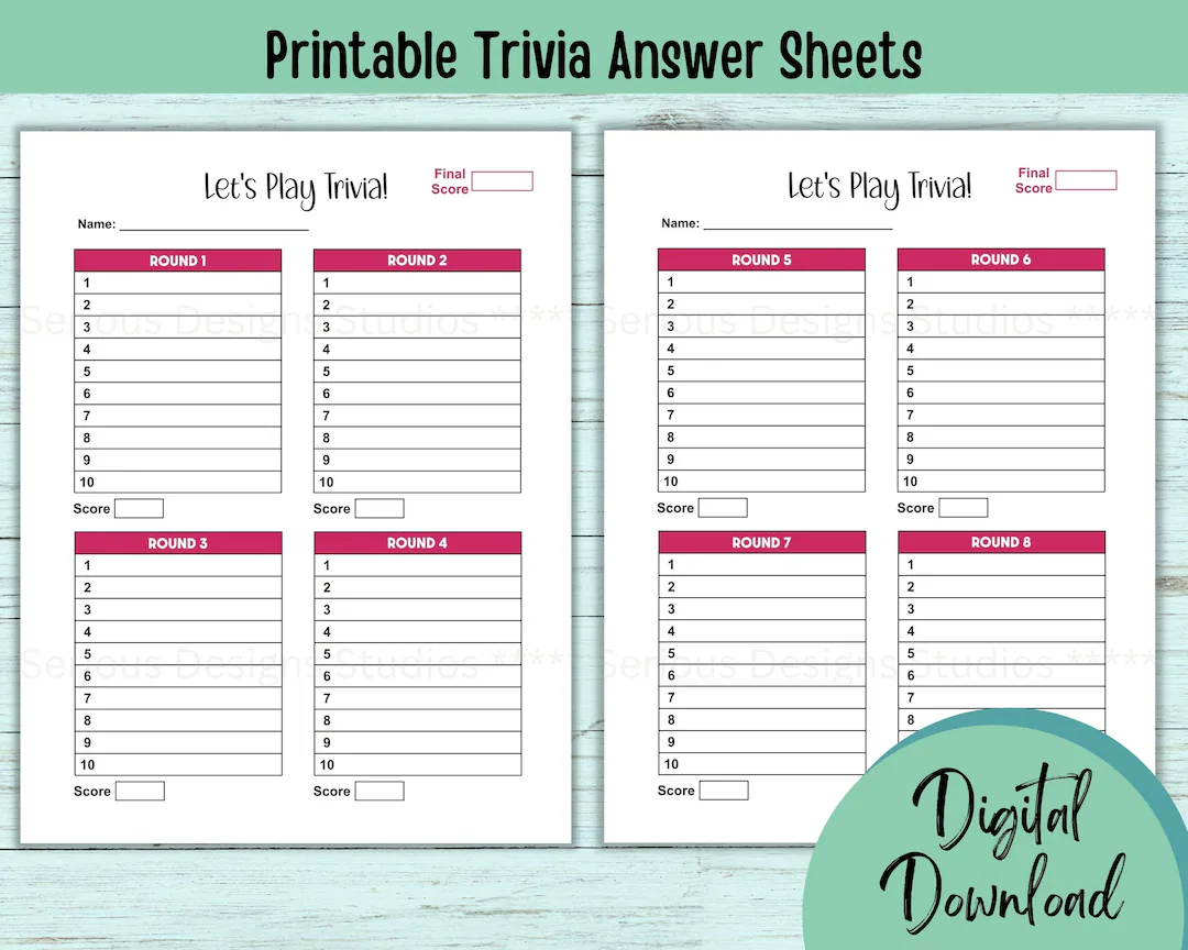 trivia answer sheet printable trivia sheets trivia host tools trivia player answer sheets us letter size bar trivia sheets quiz night etsy