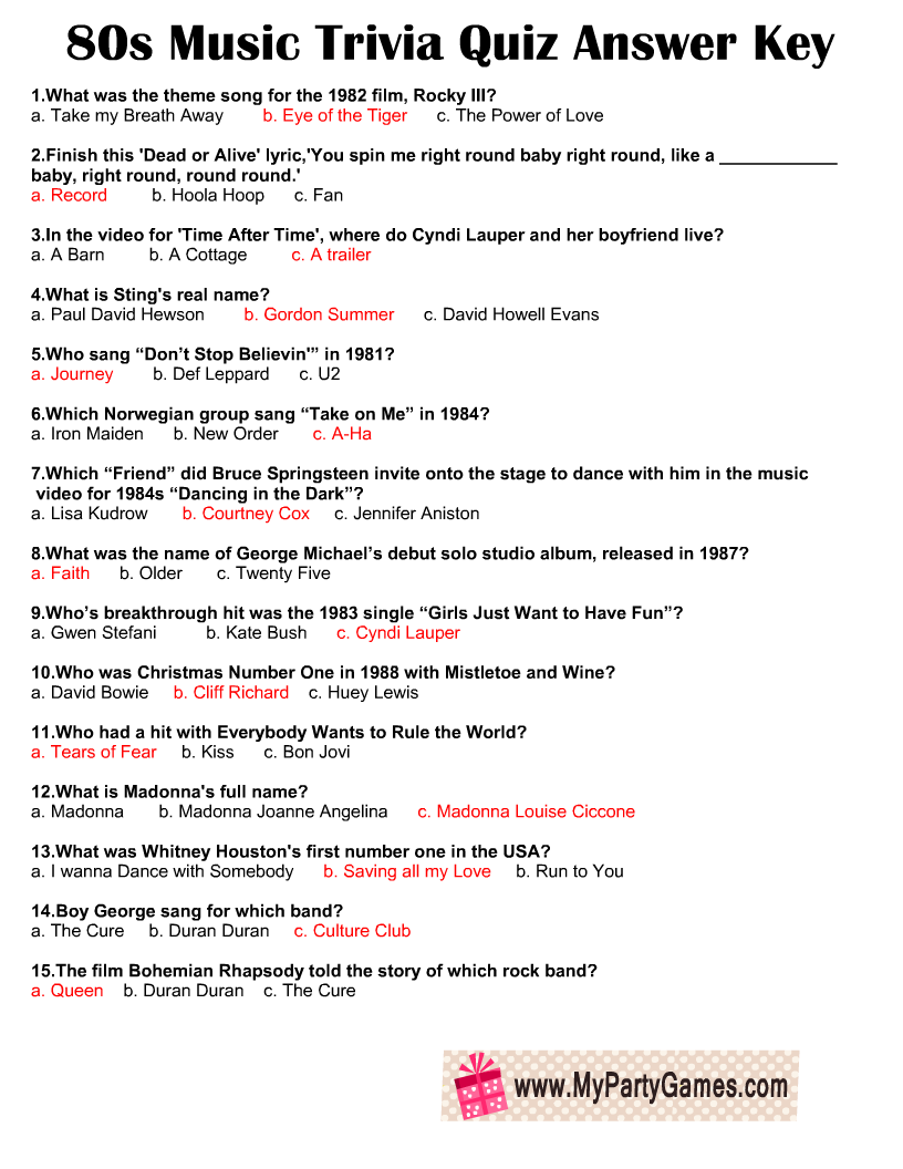 Trivia Answer Sheets Free Printable