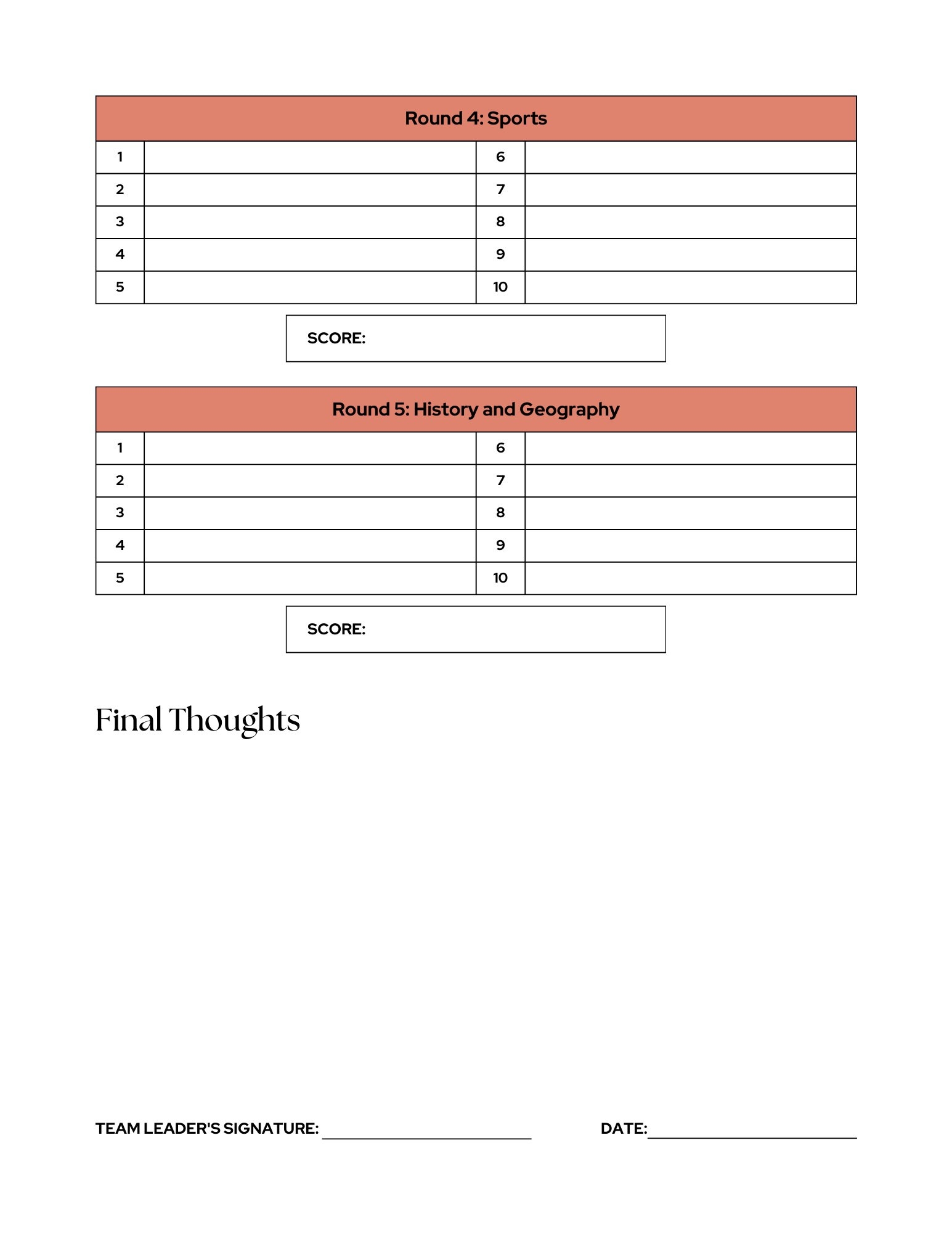Trivia Answer Sheets Printable Quiz Sheets For Game Nights Fun Family Activity Instant Download Etsy