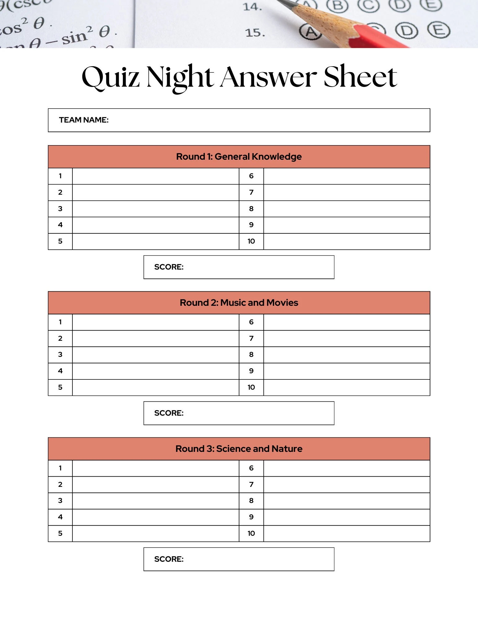 Quiz with Answers Printable for Adults