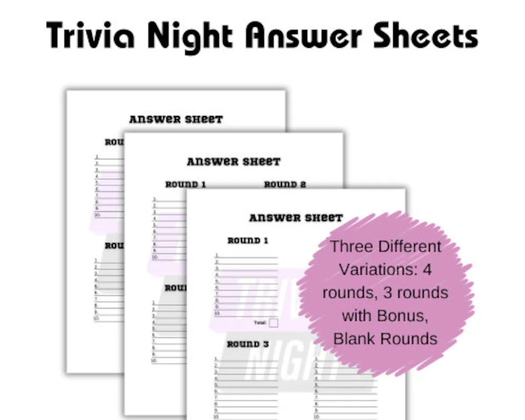 trivia night answer sheet multiple round quiz printable score page etsy