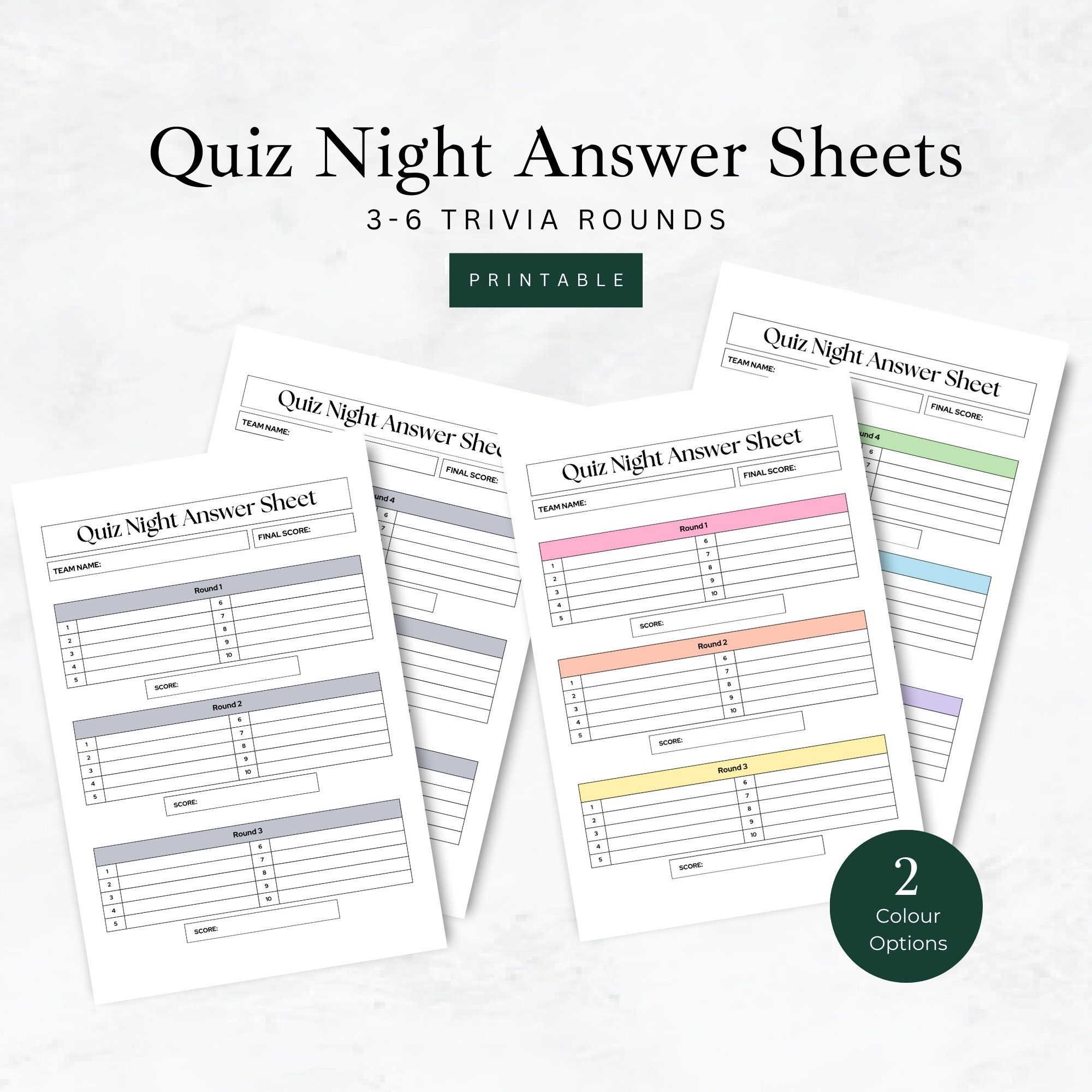 Quiz Answer Sheets 10 Questions 5 Rounds Printable