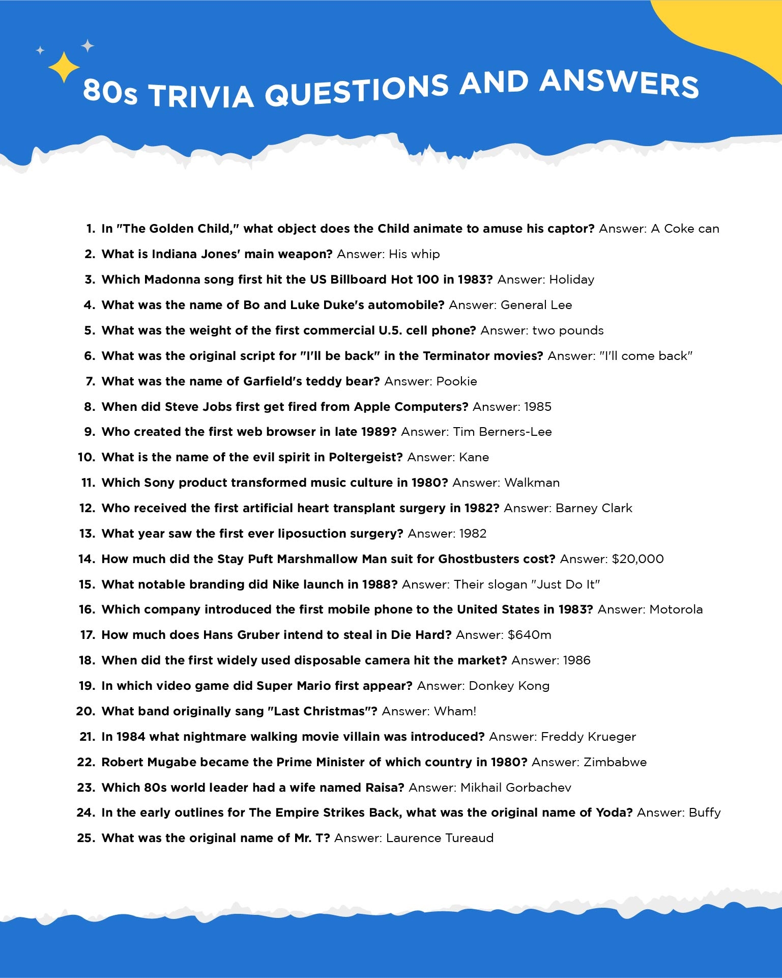 10-Question Trivia Quiz Printable