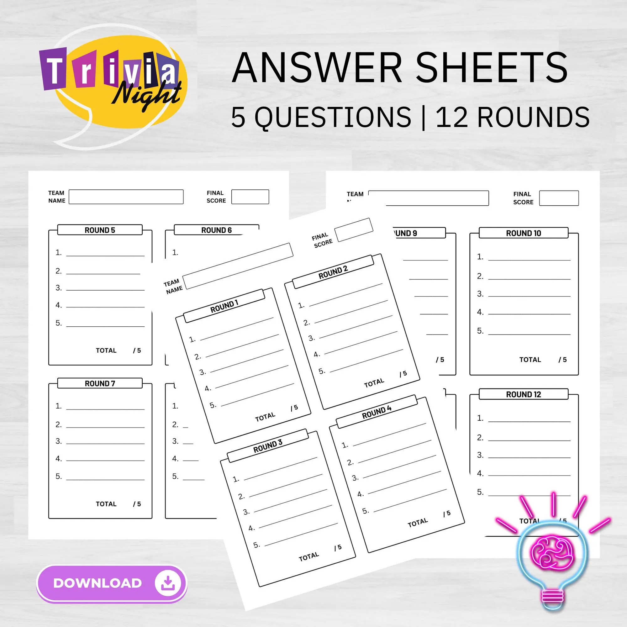 trivia questions and answers printable etsy