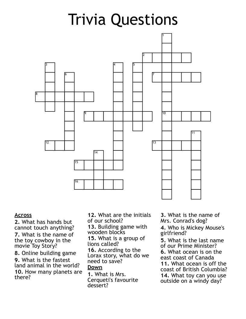 Trivia Questions Crossword WordMint