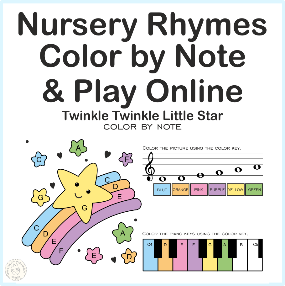 Twinkle Twinkle Little Star Nursery Rhythm Music Game Color By Note Sheet Made By Teachers