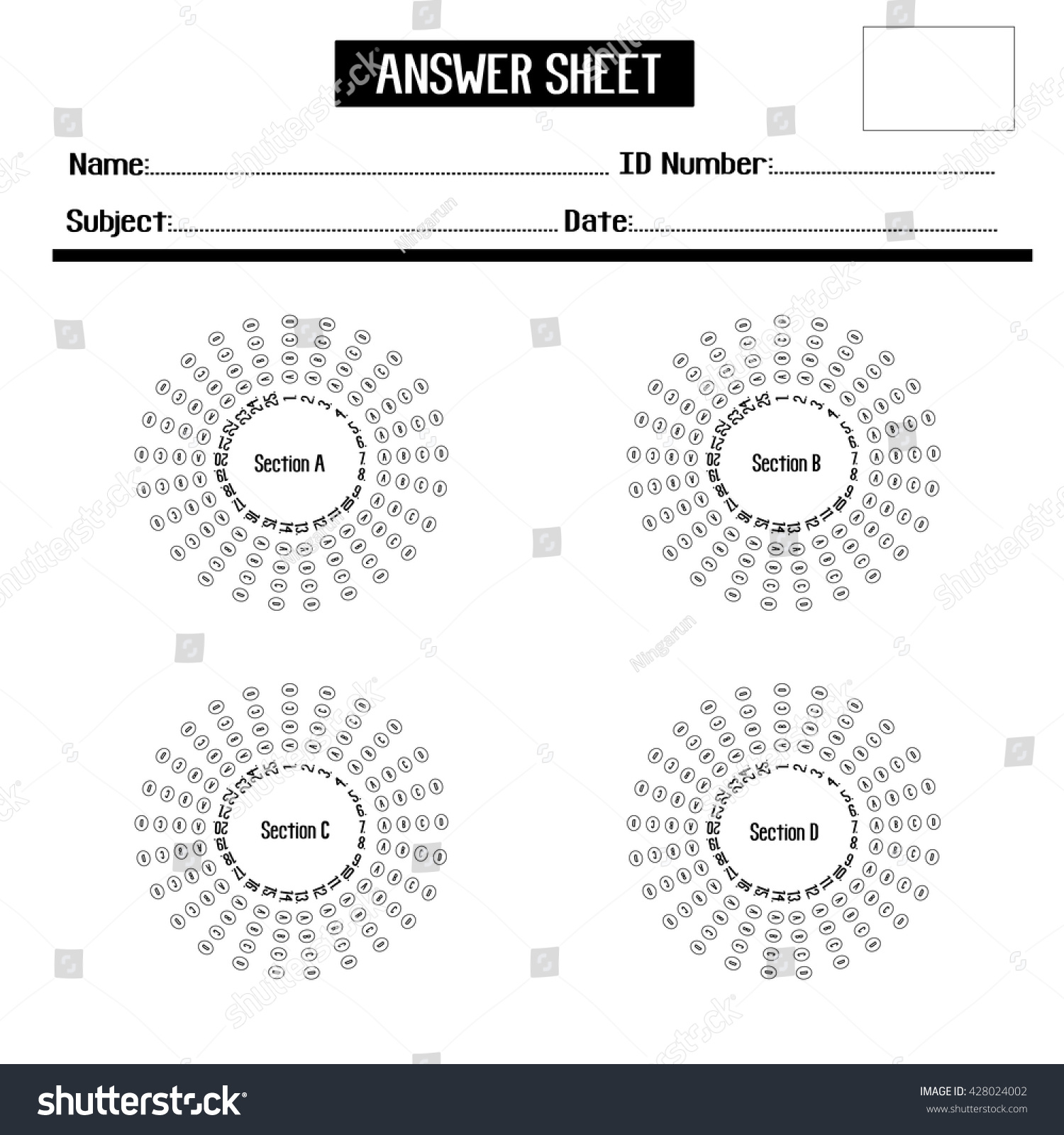 Typical Round Multiple Choice Answer Sheet Stock Vector Royalty Free 428024002 Shutterstock