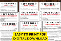 Ultimate Rock Music Bundle 70s 80s 90s Classic Rock Trivia Finish The Lyrics Who Sang It PDF Digital Download Instant Etsy