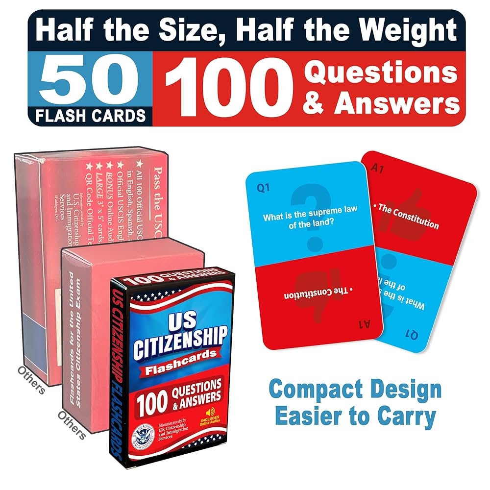 US Citizenship Flash Cards 2025 Compact Naturalization Test Study Guide With 100 USCIS Questions Answers New Turn Flip Method Lightweight Portable With Online Audio Citizenshipflashcards us 9780983723349 Amazon Books