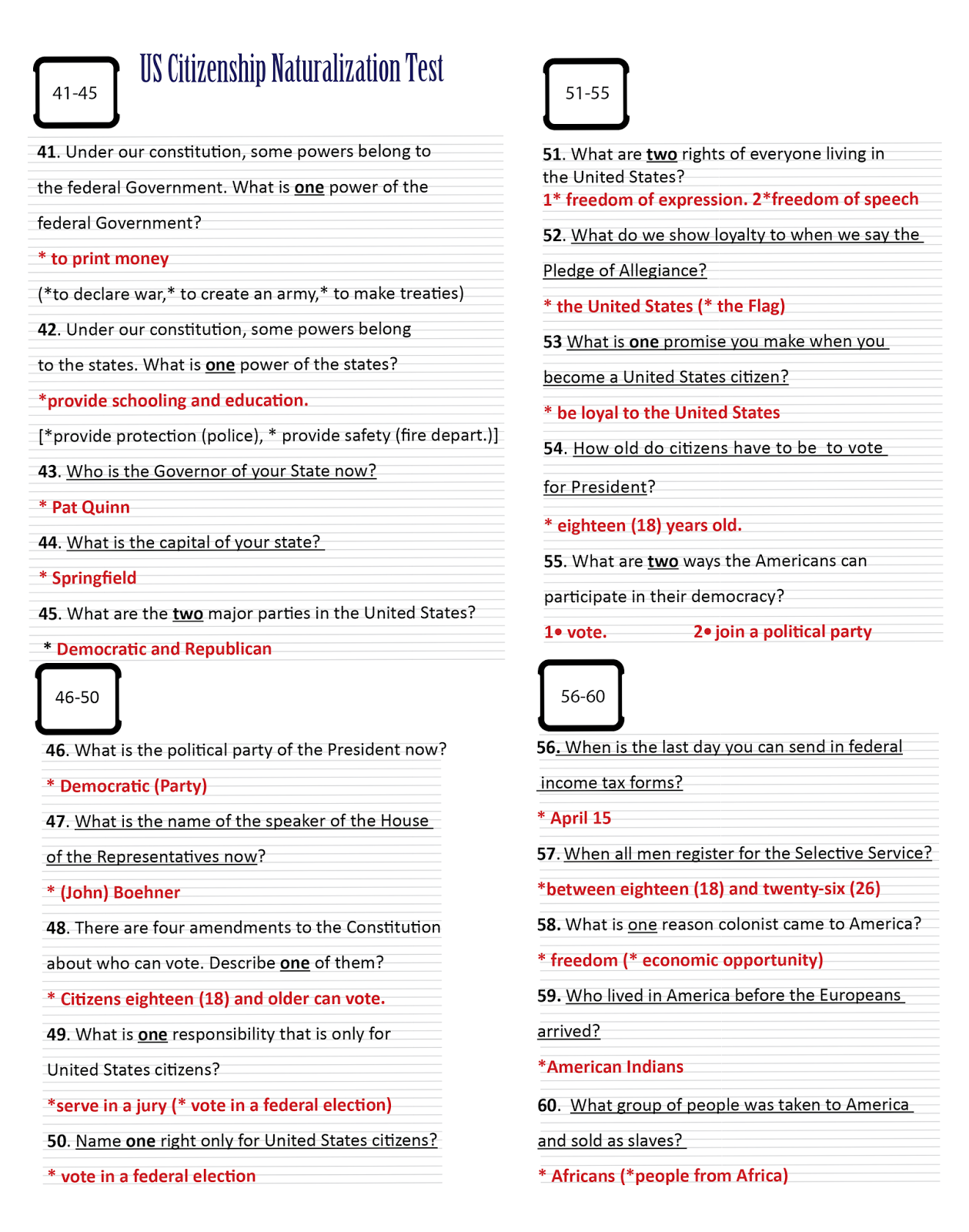 US Citizenship Naturalization Test 2014