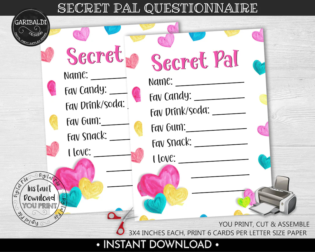 Valentine s Day Secret Pal Questionnaire Printable Gift Exchange Wish List Form Secret Pal Survey My Favorite Things Gift Ideas Card VL Etsy