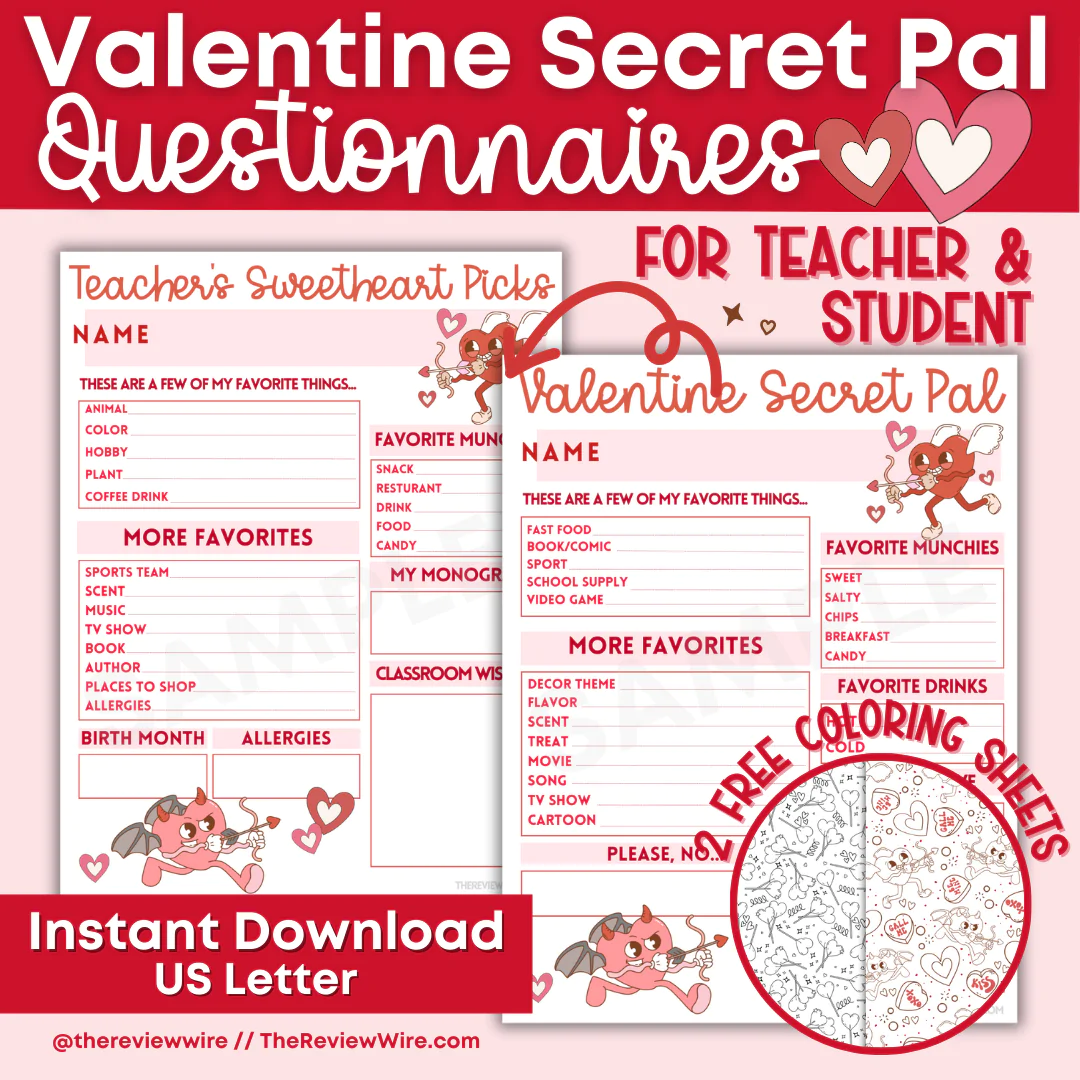 Valentine Secret Pal Questionnaire For Student Teacher The Review Wire