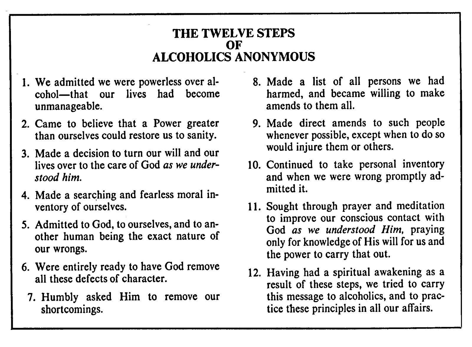 12 Steps Printable Question and Answers
