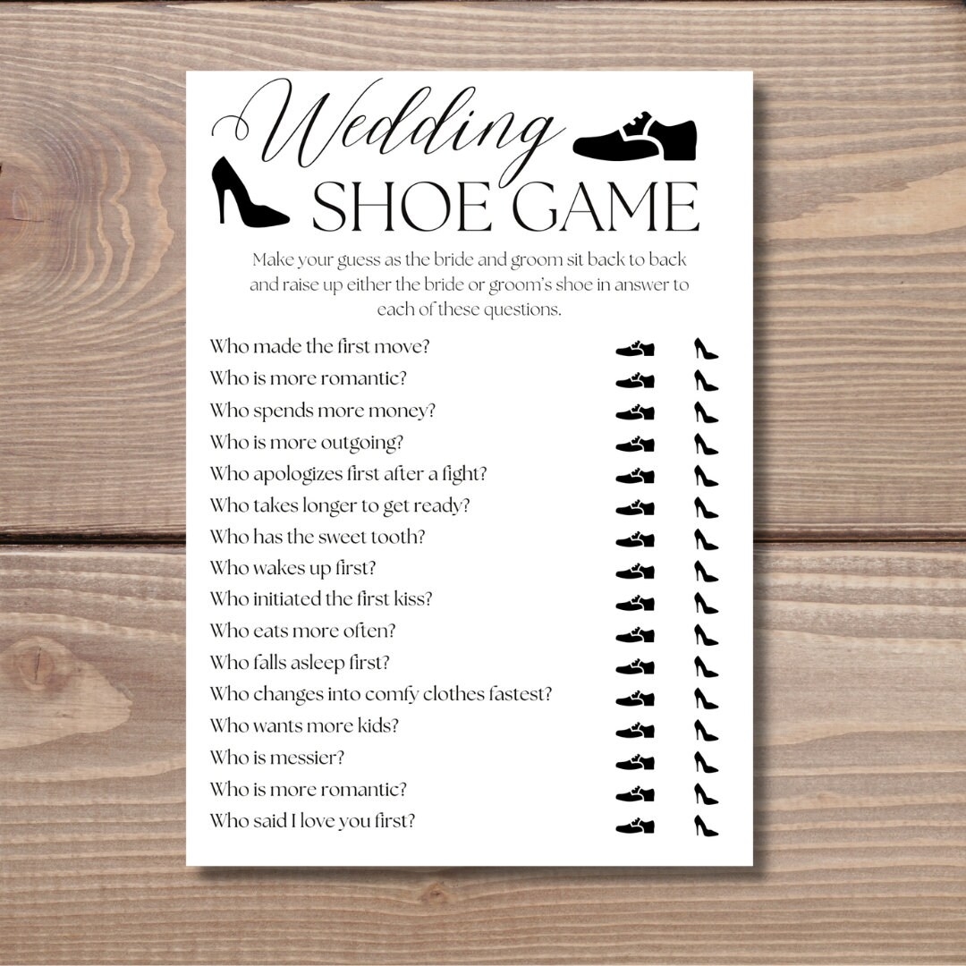 Wedding Shoe Game Bridal Shower Wedding Game Instant Download Etsy