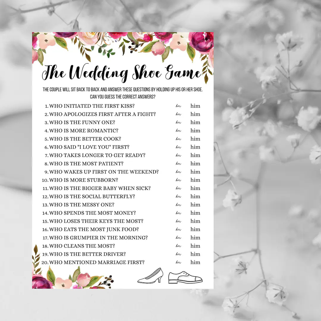 Shoe Wedding Game Questions Printable PDF