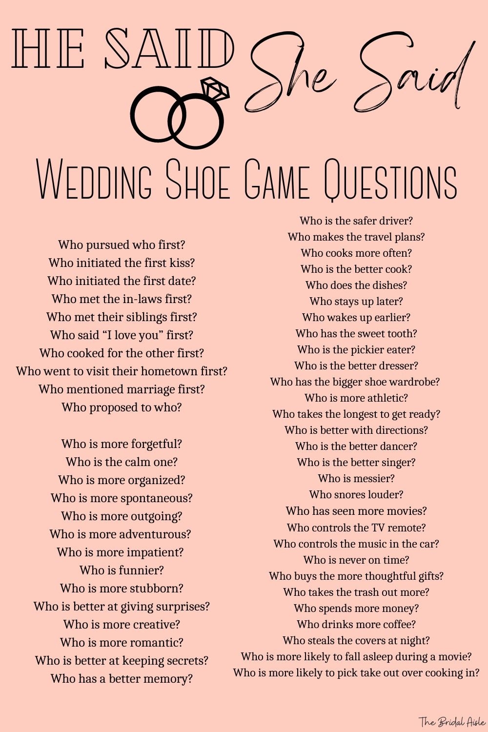Wedding Shoe Game Questions Bridal Shower He Said She Said Game Shoe Game Questions