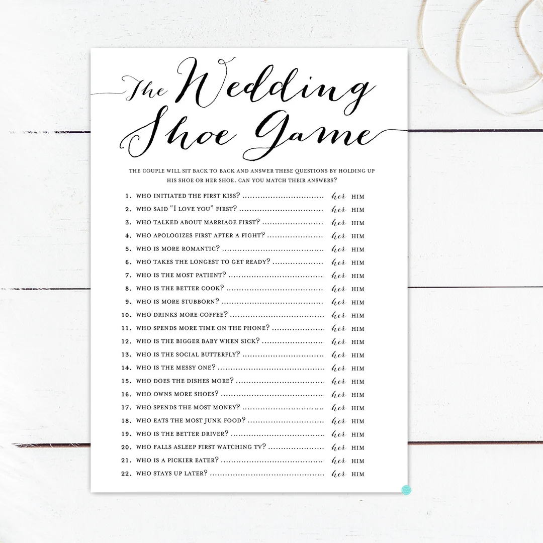 Wedding Shoe Printable Bridal Shower Wedding Game Fun Couple Shower Game Rustic Kraft Hens Bachelorette Party Instant Download BS596 Etsy
