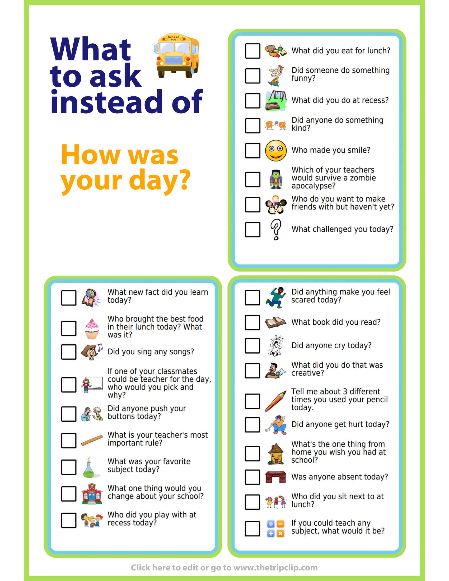 Week 34 Free Printable Instead Of How Was Your Day The Trip Clip Blog