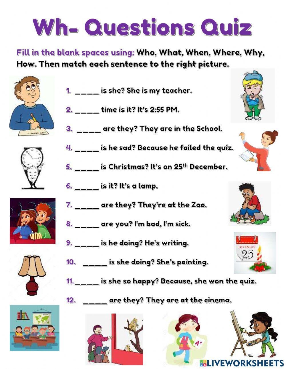 Wh Questions Quiz Worksheet Live Worksheets Worksheets Library