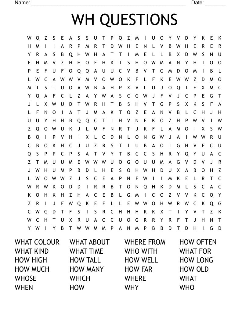 WH QUESTIONS Word Search WordMint