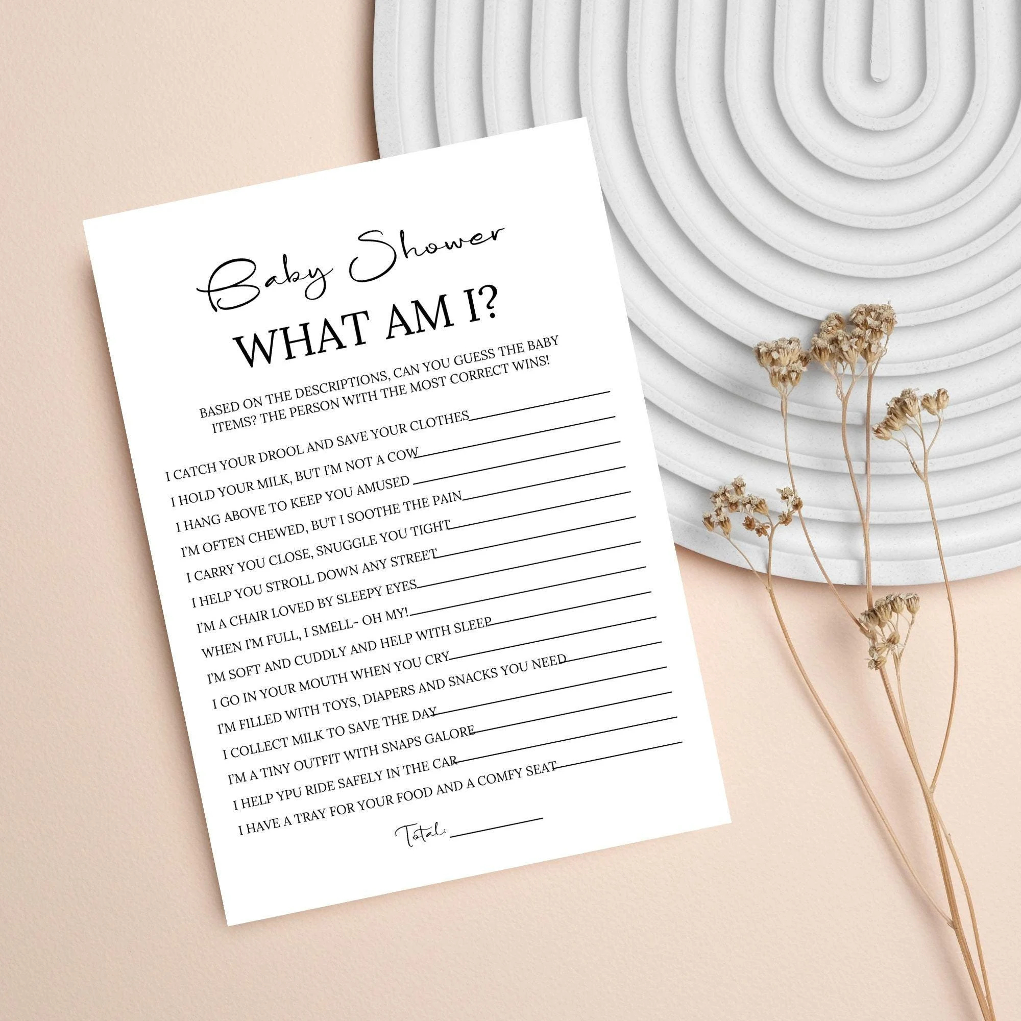 What Am I Baby Shower Game Baby Item Guessing Game Baby Shower Game Printable Guess What Am I Minimalist Game Card Editable Canva Template Etsy