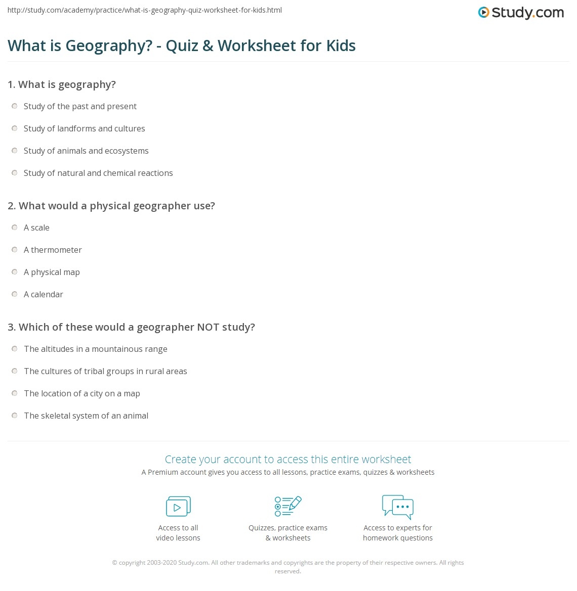 What Is Geography Quiz Worksheet For Kids Study