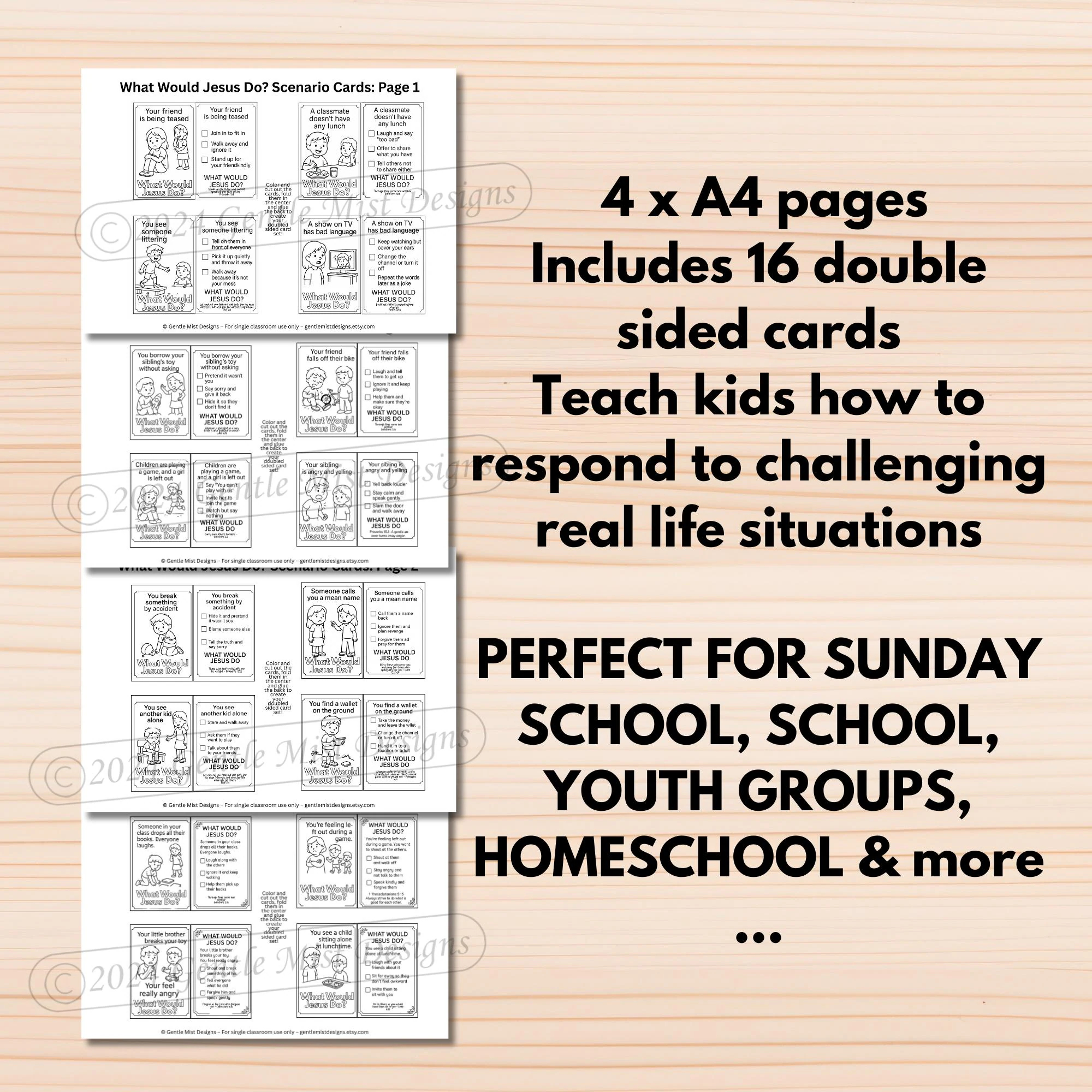 What Would Jesus Do Bible Activity Cards For Kids Printable WWJD Scenario Cards Christian Sunday School Game Lesson Plan Resource Etsy