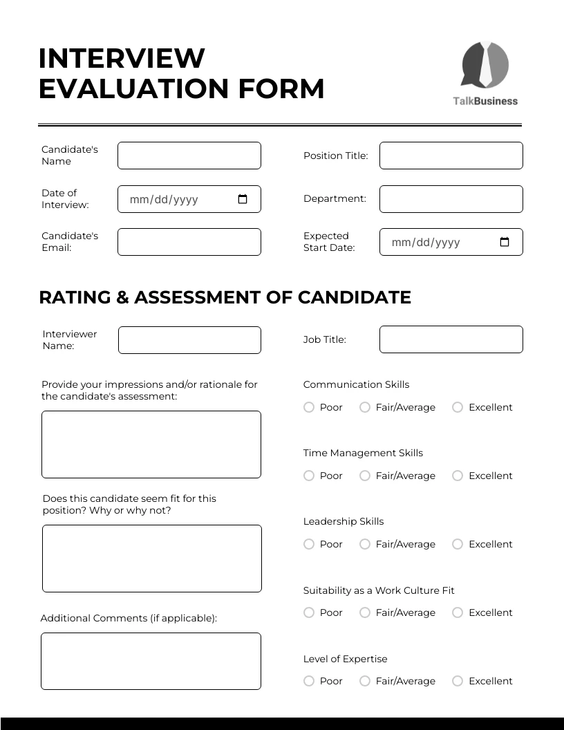 White Interview Evaluation Form Template Venngage