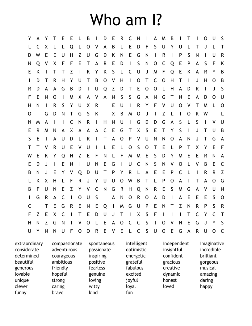 Who Am I Word Search WordMint