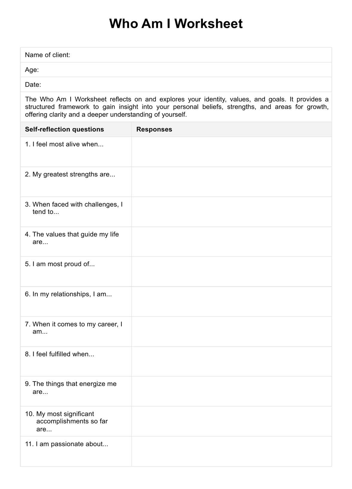 Who Am I Worksheet