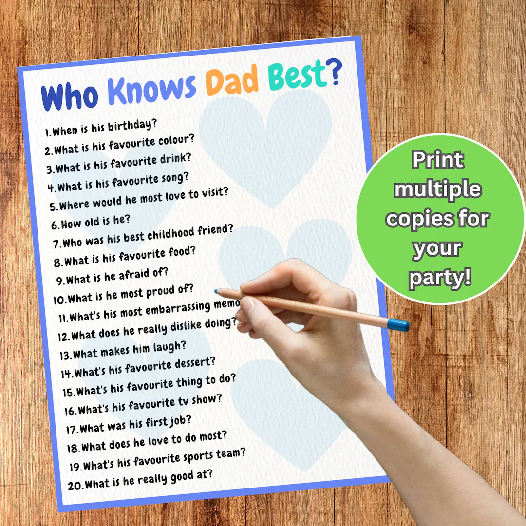 Who Knows Dad Best Printable Party Game For Dads Birthday Party Game Printable Fathers Day Gift Idea From Kids Crafts Funny Dad Quiz For Dad Etsy
