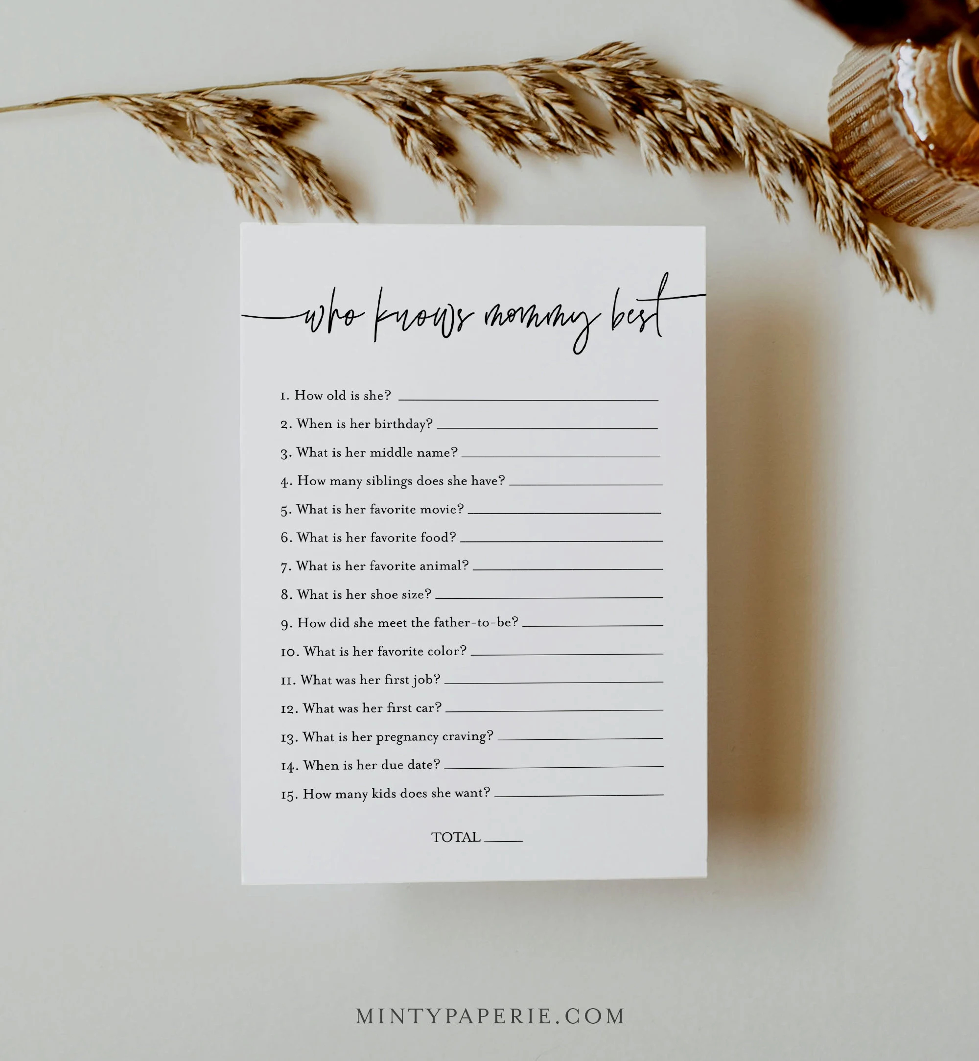 World's Best Mum Question Card Printable