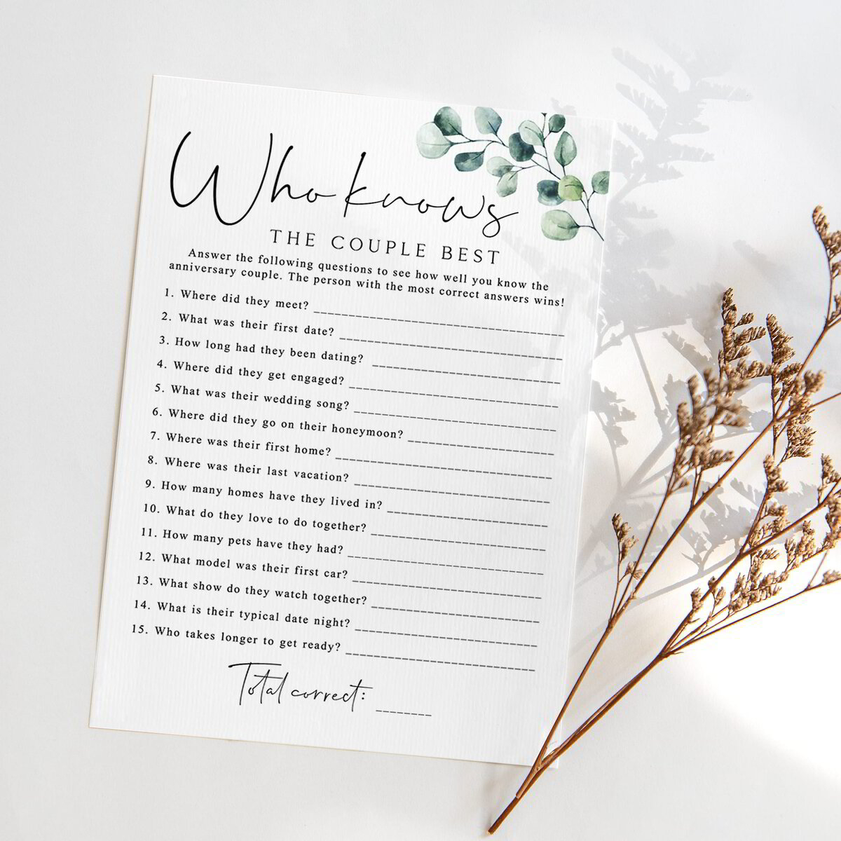 Who Knows The Anniversary Couple Best Printable Greenery