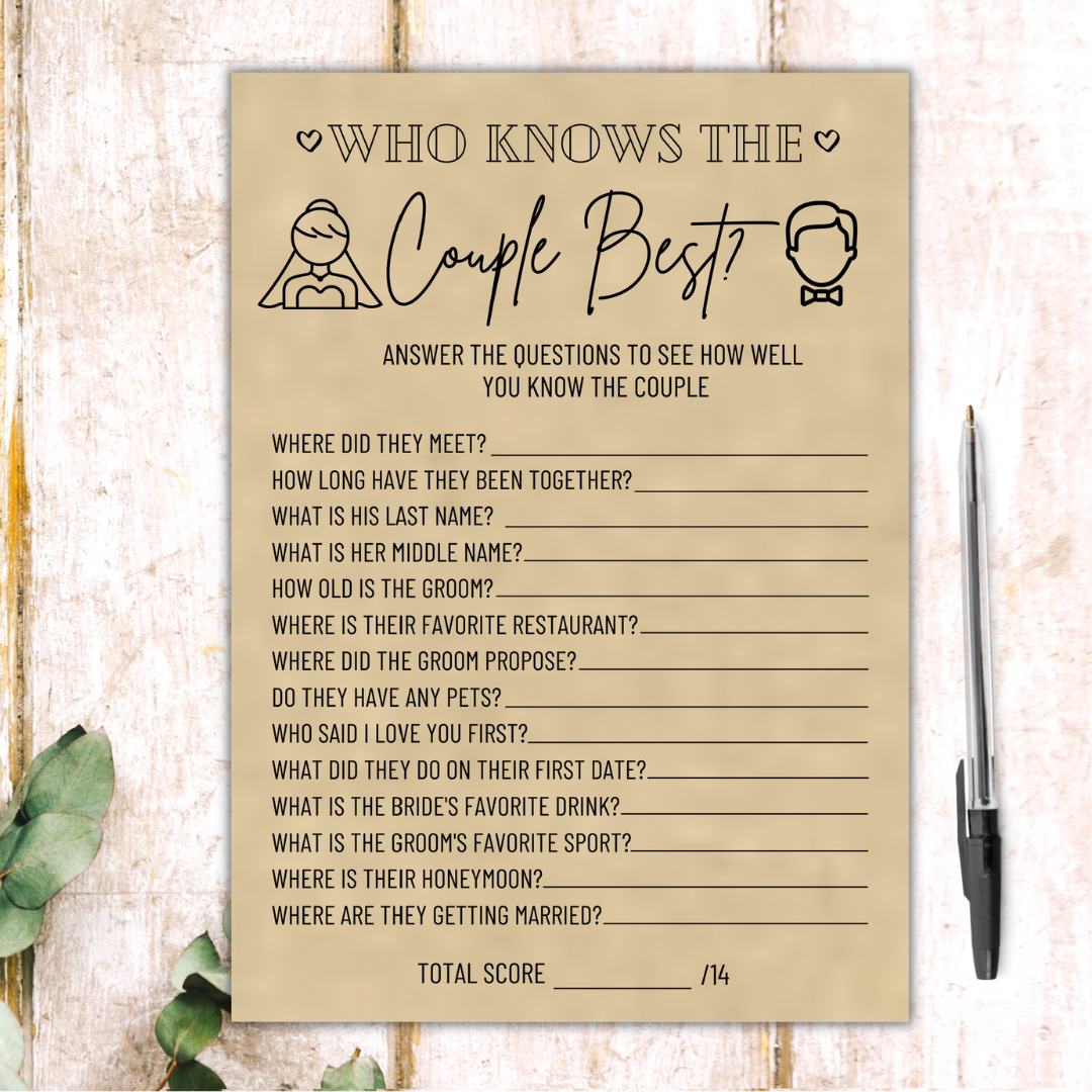 Who Knows The Couple Best Bridal Shower Game Printable Shop Bridal Shower 101