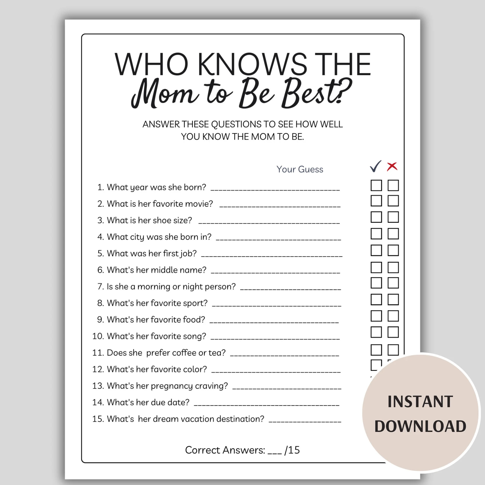 Who Knows The Mom To Be Best Printable Baby Shower Games Who Knows Mommy Best Minimalist Baby Shower How Well Do You Know Mom To Be Etsy