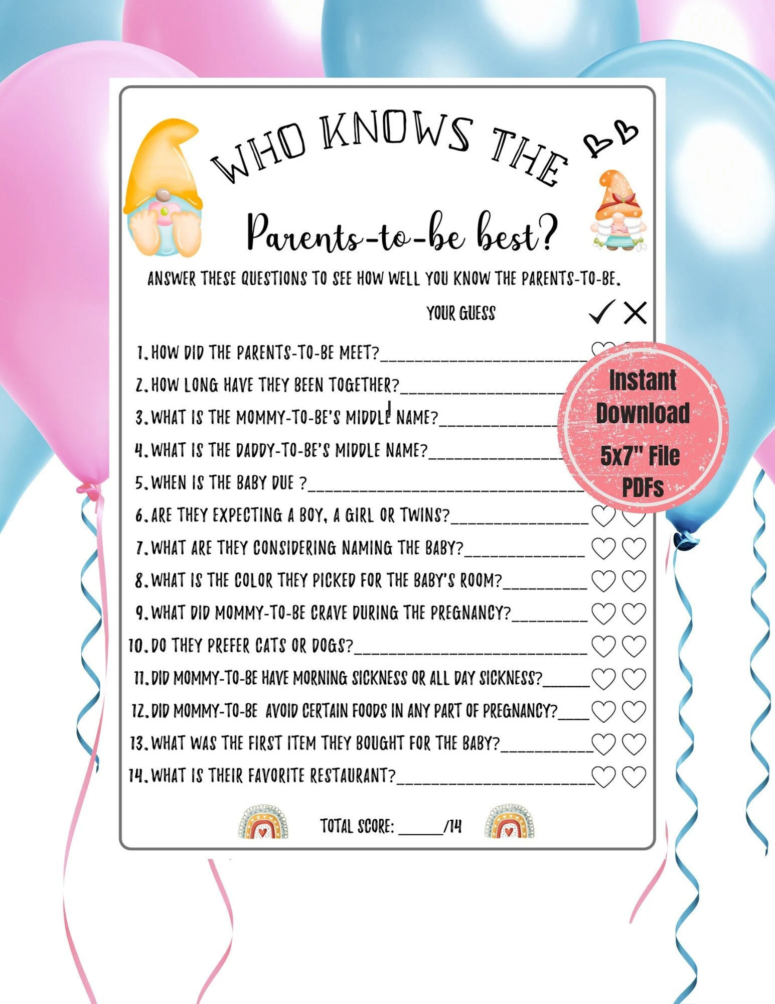 Who Knows The Parents To Be Best Baby Shower Baby Gnome Baby Shower Game Fun Party Printable Game For Gender Reveal Baby Shower Quiz Etsy
