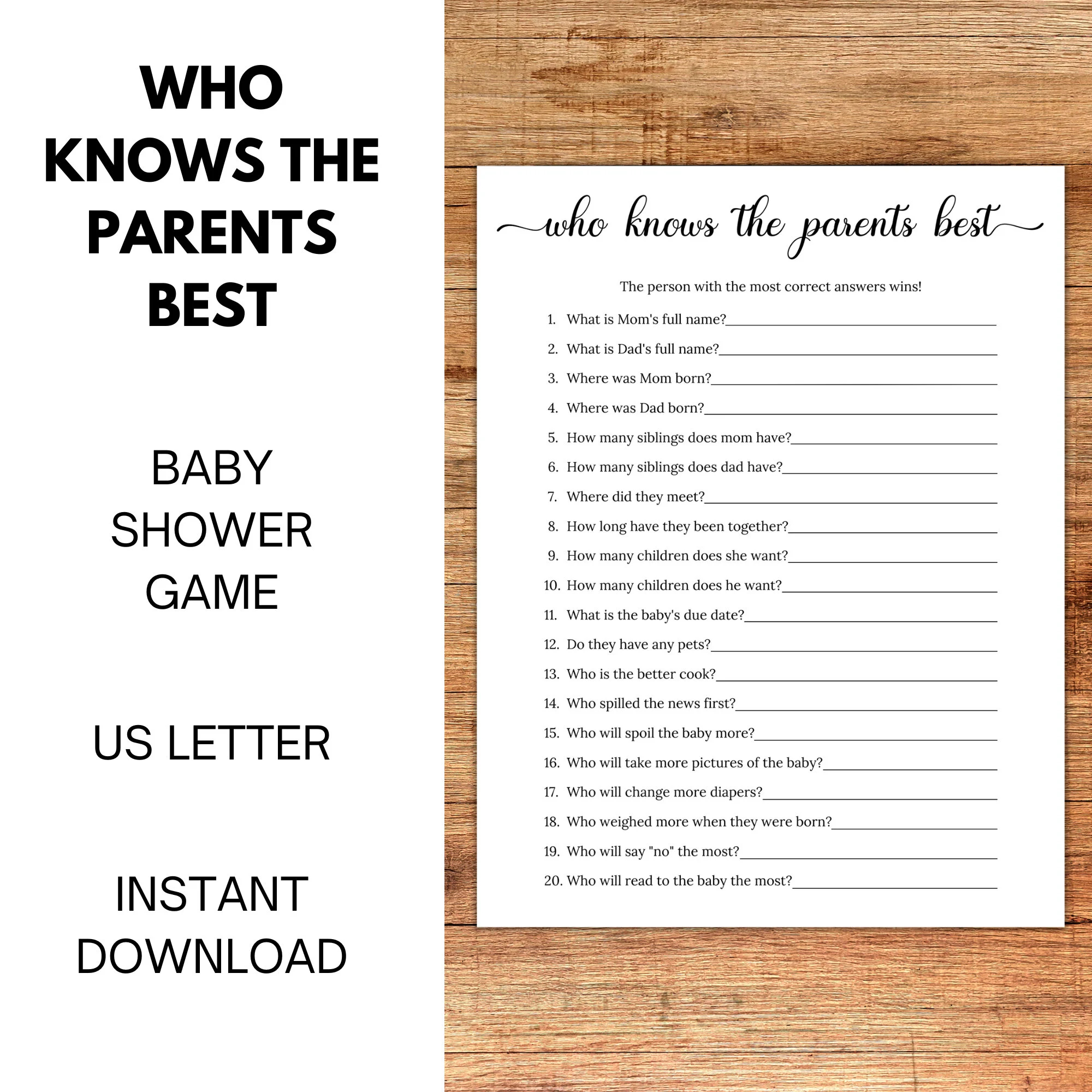 Who Knows The Parents to be Best Baby Shower Game Printable Etsy
