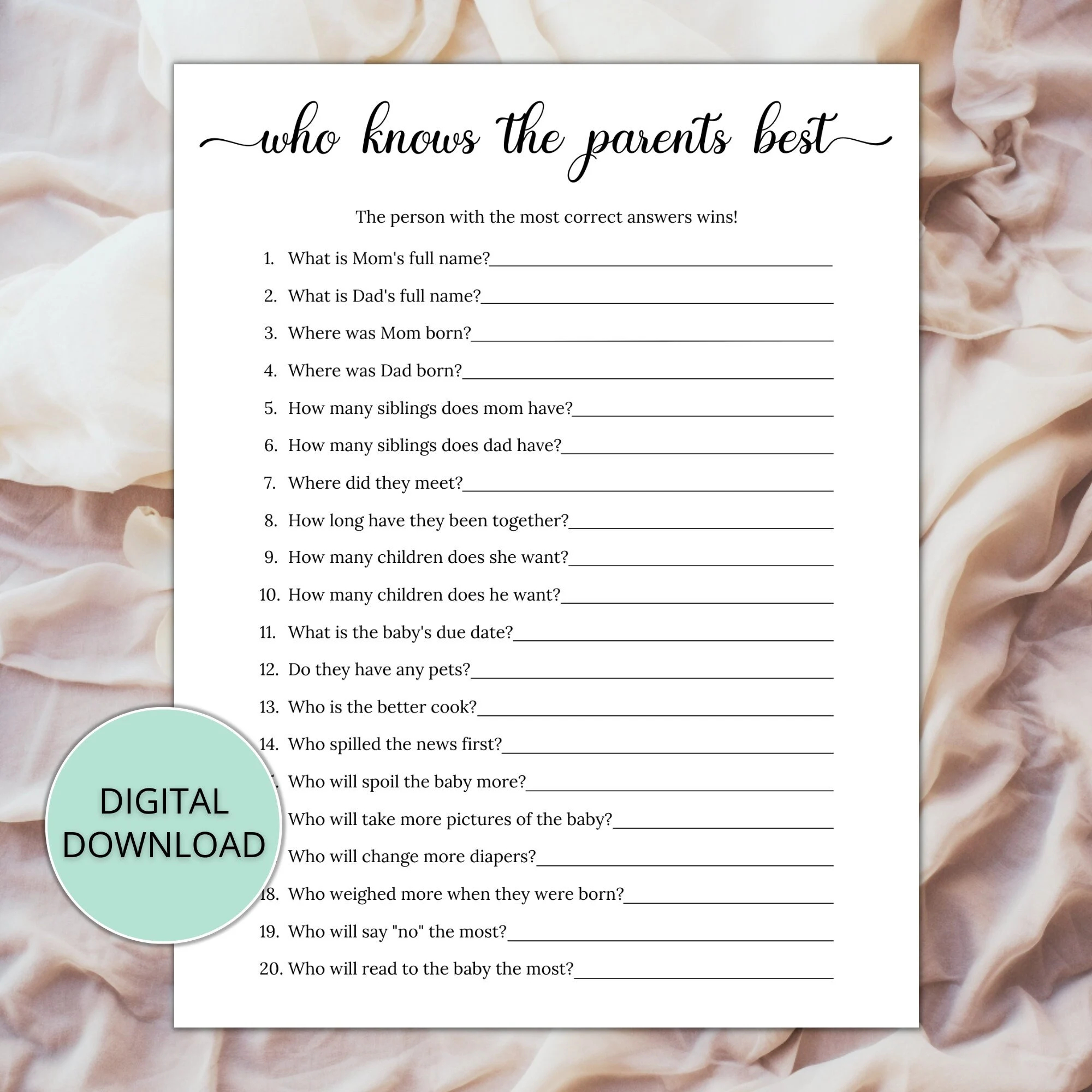 Who Knows The Parents to be Best Baby Shower Game Printable Etsy