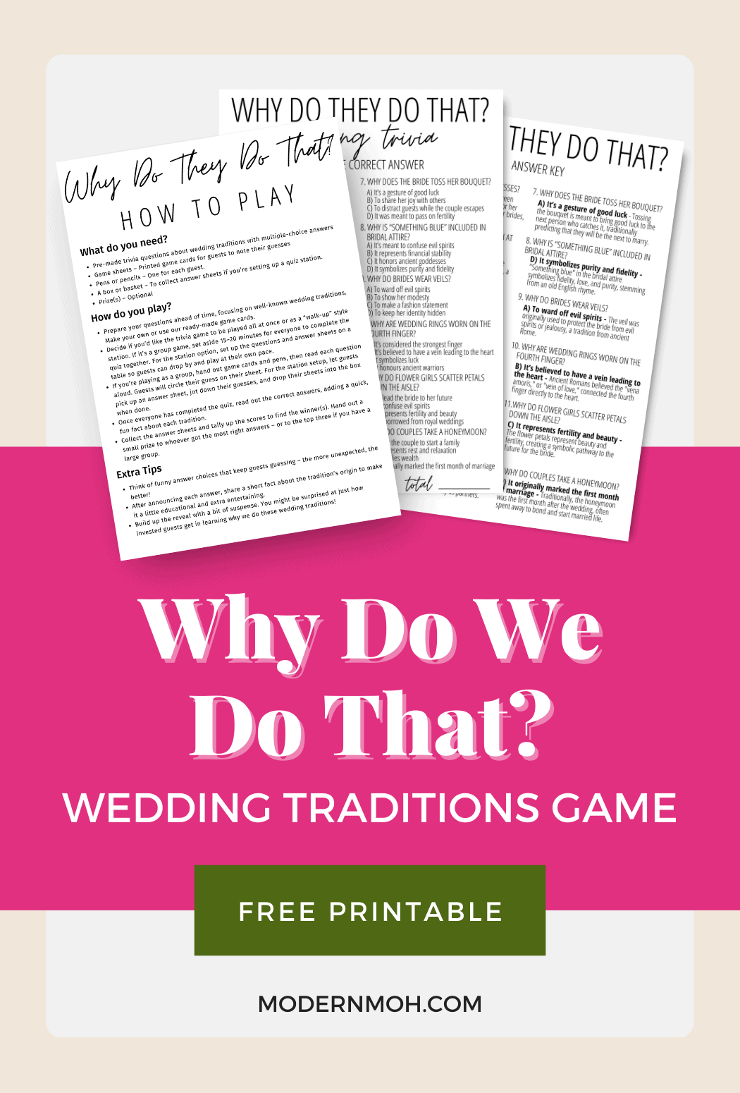 Why Do We Do That Wedding Traditions Game FREE Printable 