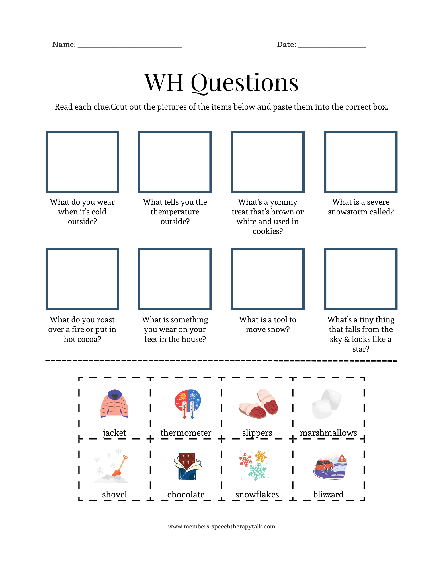 Winter WH Questions Speech Therapy Talk Membership