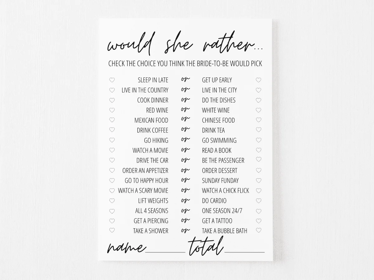 Would You Rather Questions Printable List