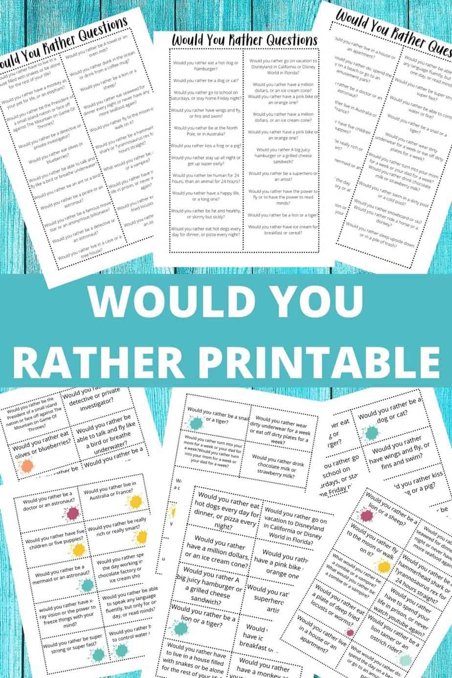 Would You Rather Game Questions For Kids Printable