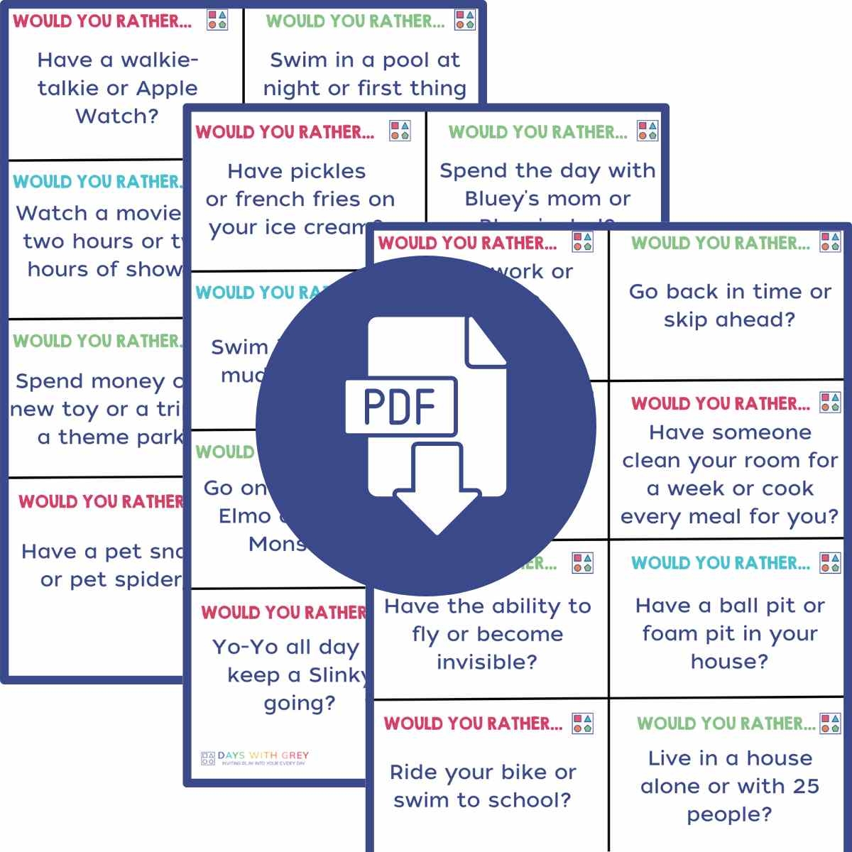 100 Would You Rather Questions Printable PDF