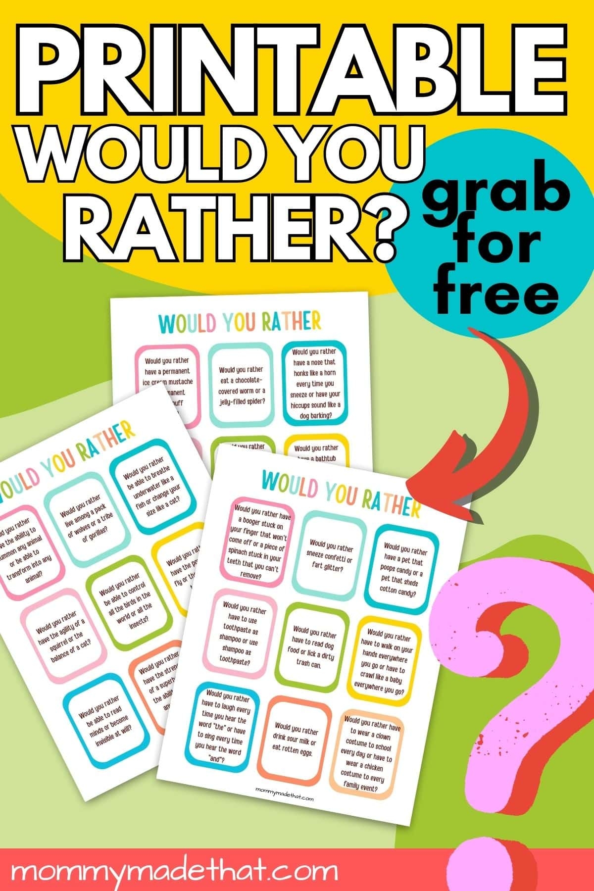 Would You Rather Questions For Kids Plus Free Printable Cards 
